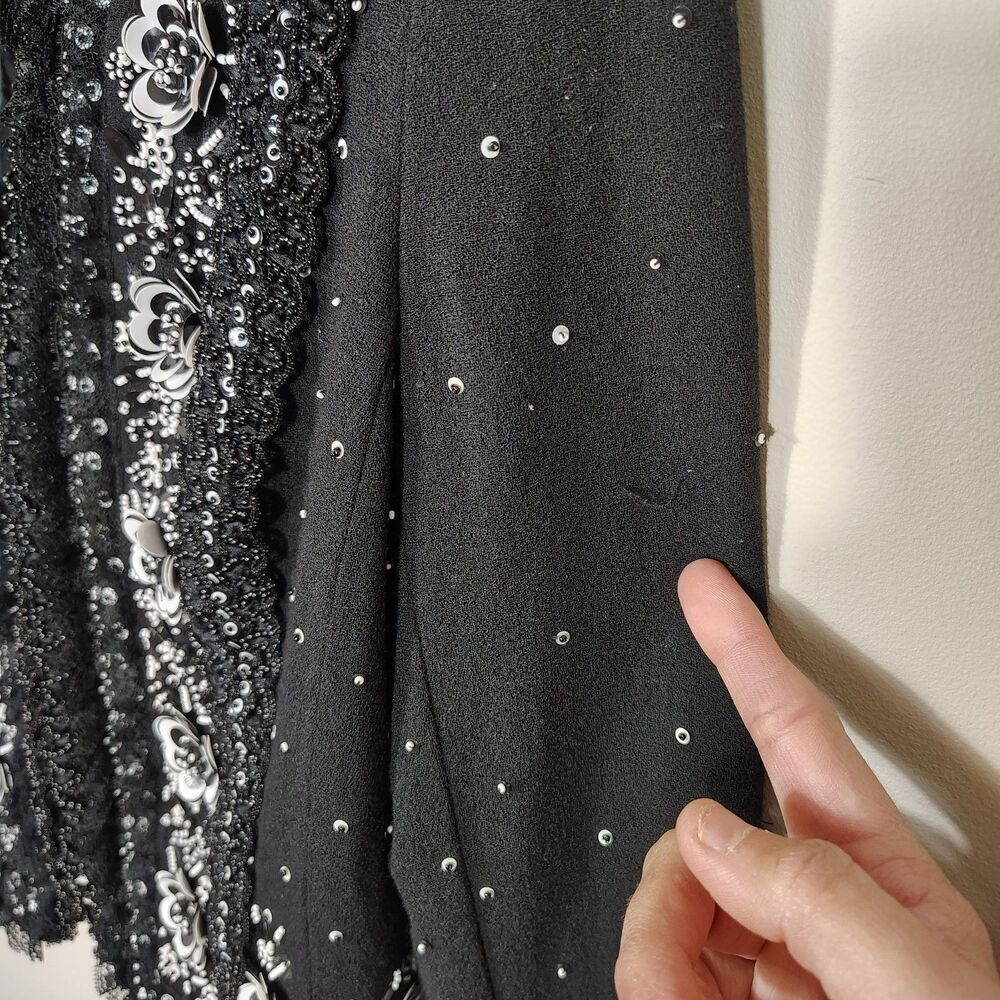 Escada Couture Sequin Beaded Jacket Size 38 Black Floral Evening Cocktail Glam - Picture 12 of 16